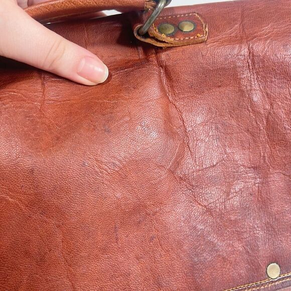 Vintage Cognac Leather Messenger Back Satchel Briefcase Laptop Case - Picture 8 of 12